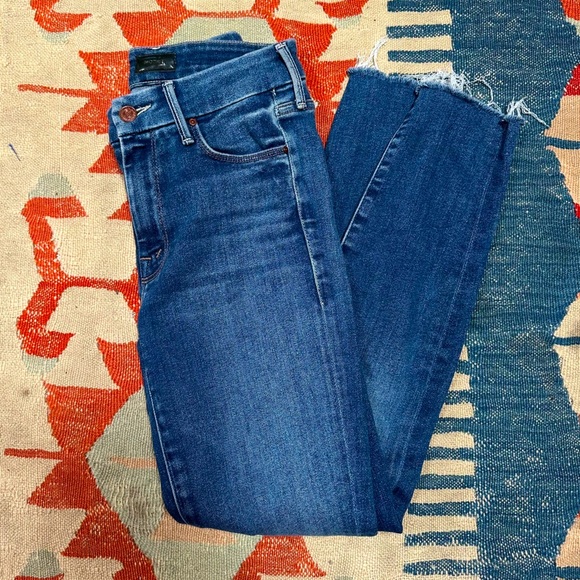 Mother Denim The Looker Ankle Fray Jeans in medium blue Mid Rise Skinny - Picture 4 of 12